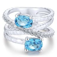 925 Sterling Silver Multi Color Stones Wide Band Fashion Ring
